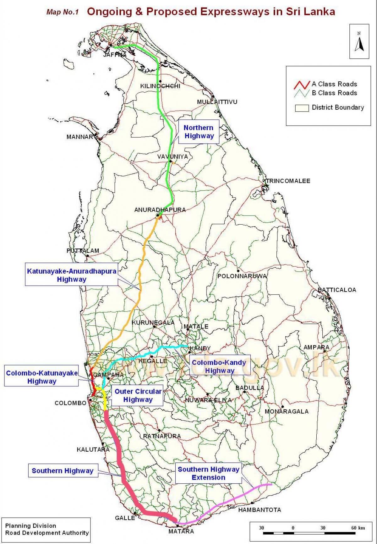 nowa mapa autostrad w Sri Lance