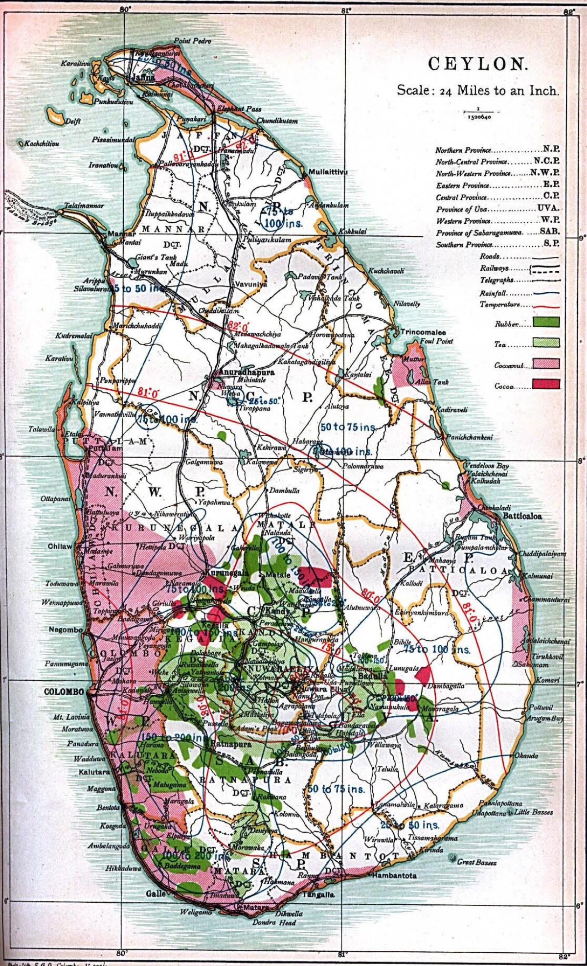 mapa Cejlonu Sri Lanki