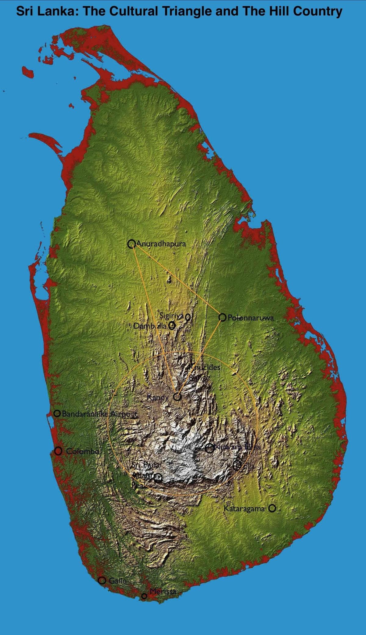 mapa wzgórze kraju Sri Lanka