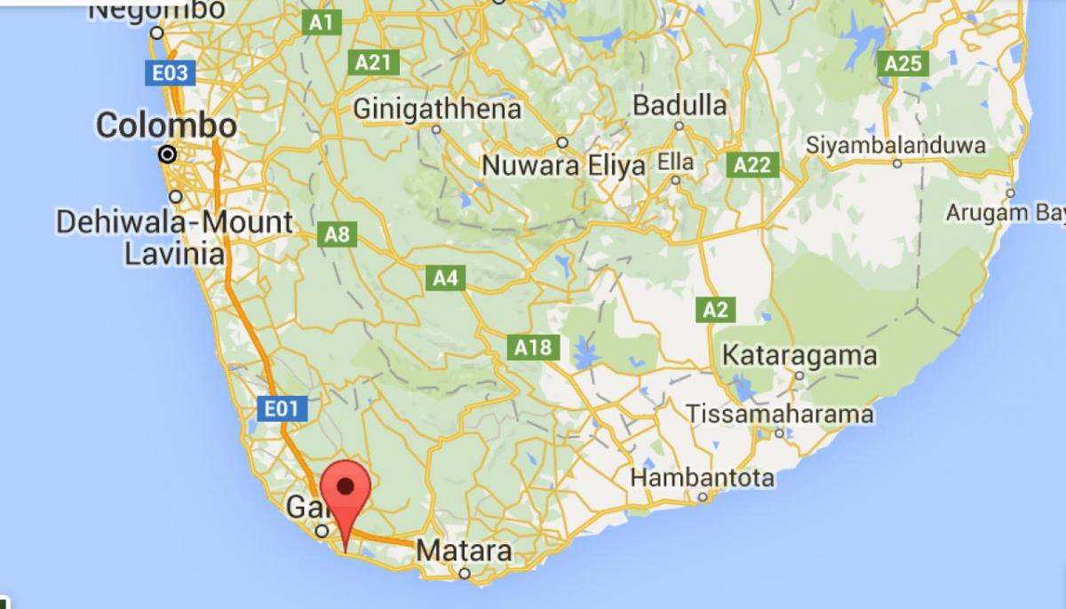  mapa południowo-zachodniej części Sri Lanki