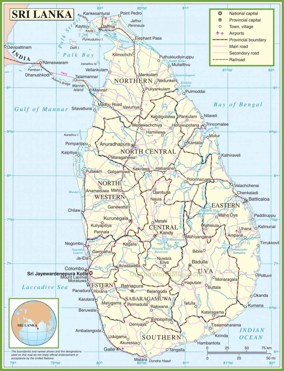 mapa Sri Lanki politycznych