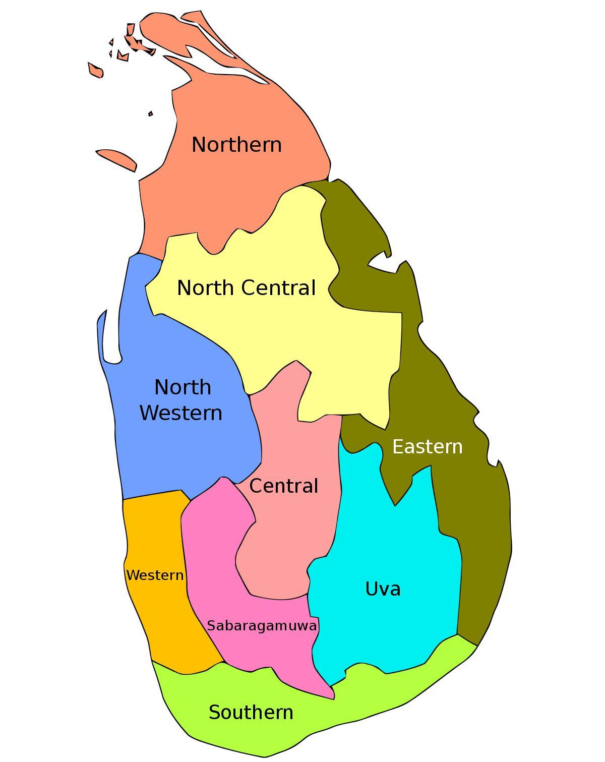 Prowincji Sri Lanka mapa obszarów
