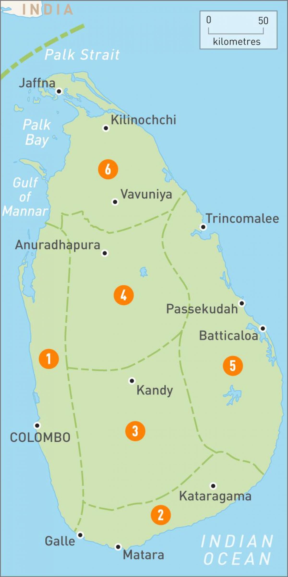 mapa Sri Lanki regionów