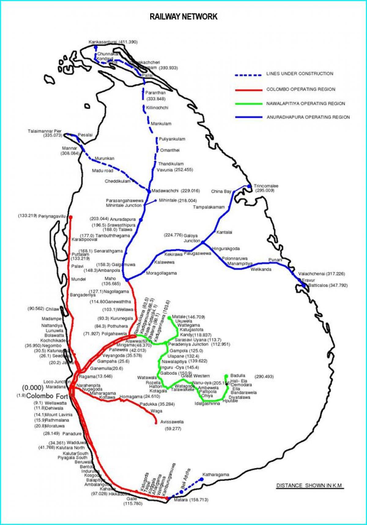 Sri Lanka sieci kolejowej na mapie