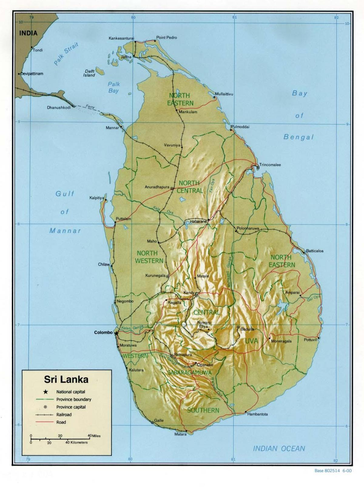 mapa Sri Lanki z drogami kilometrów