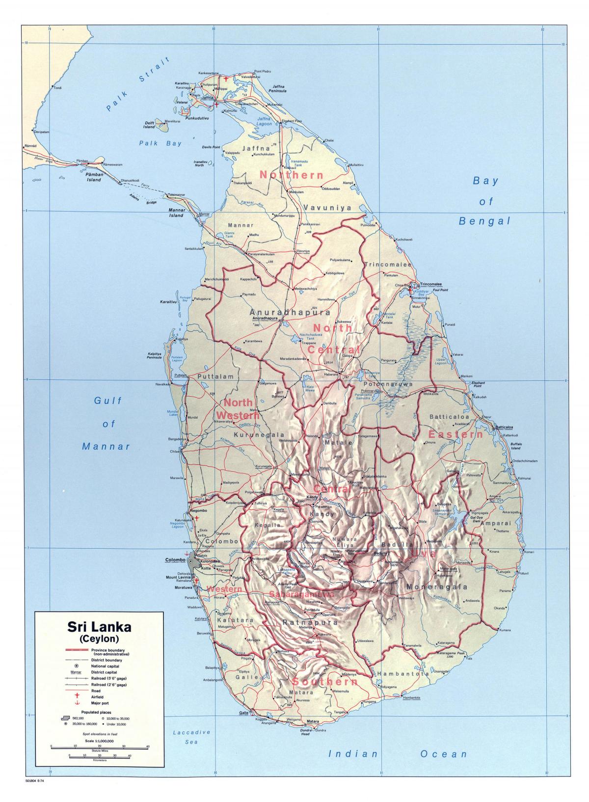 mapa Sri Lanki z miastami