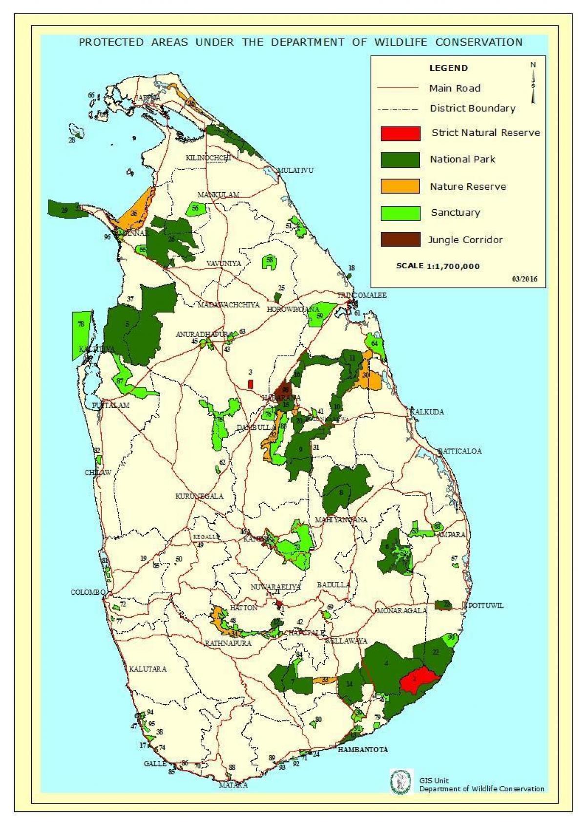 parki narodowe Sri Lanki na mapie