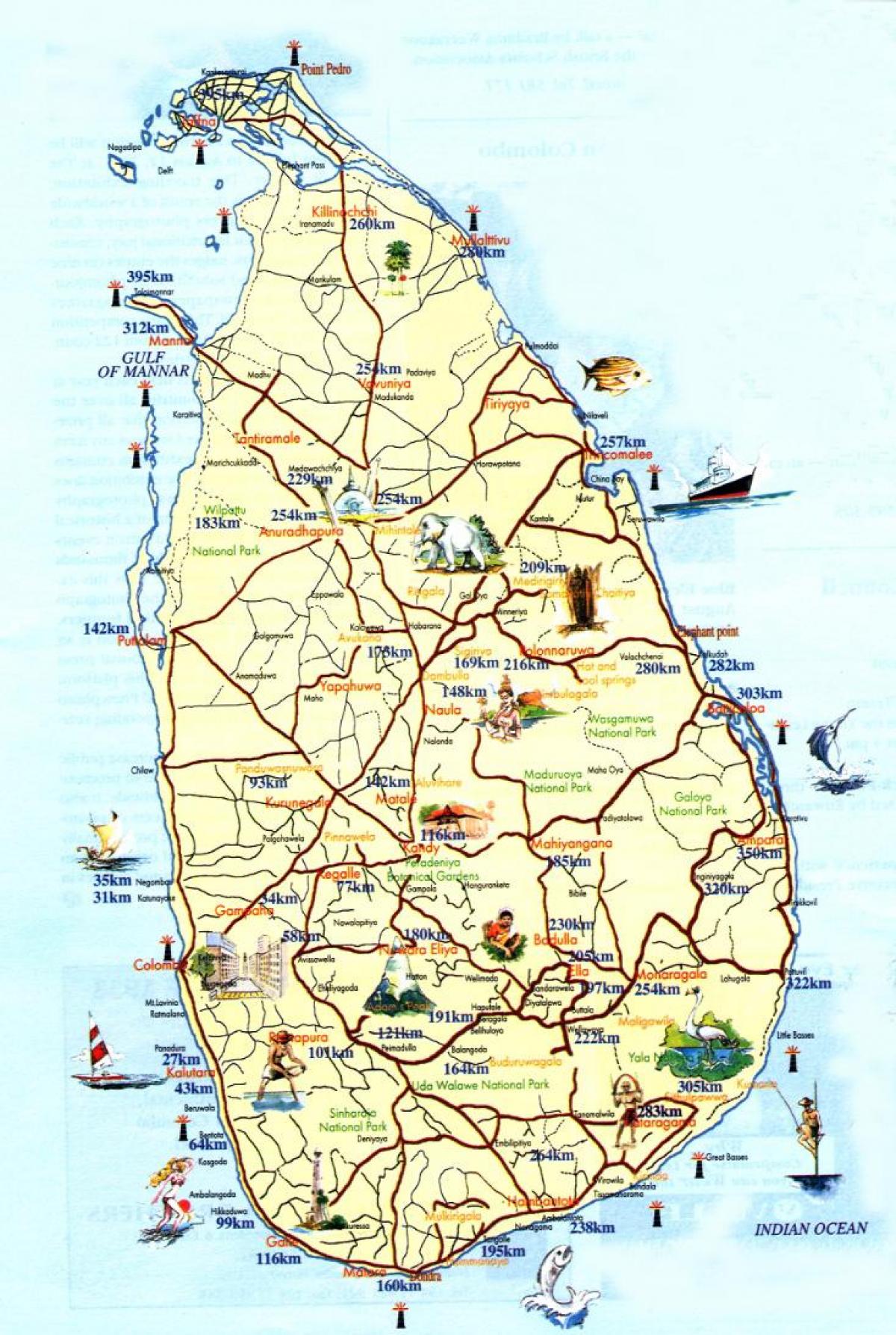mapa Sri Lanka plażowe kurorty