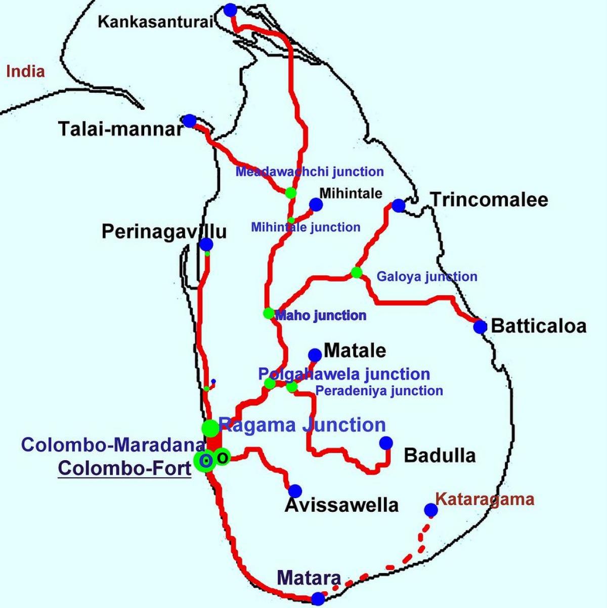 pociągi w Sri Lance mapie