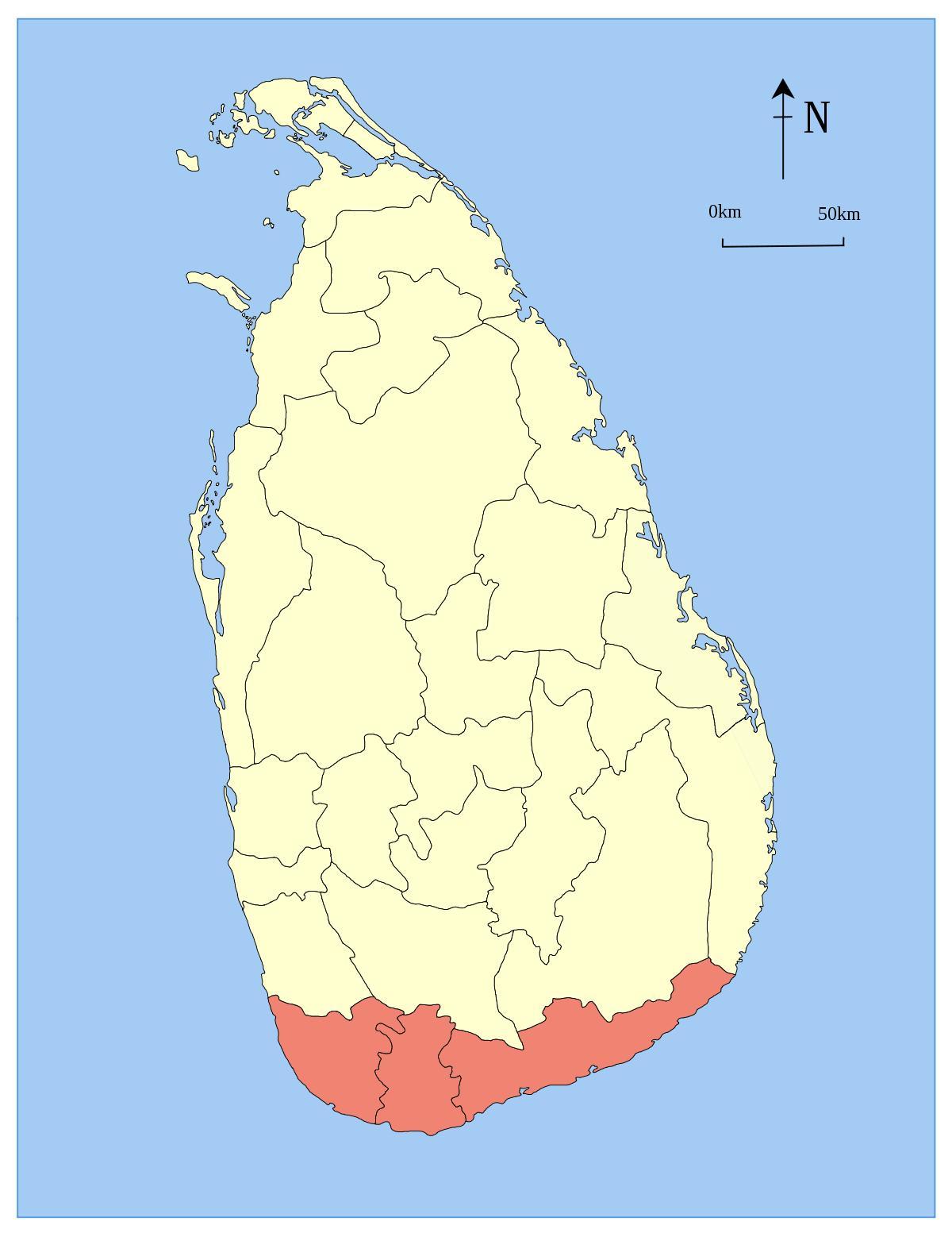 mapa południowej prowincji Sri Lanki 