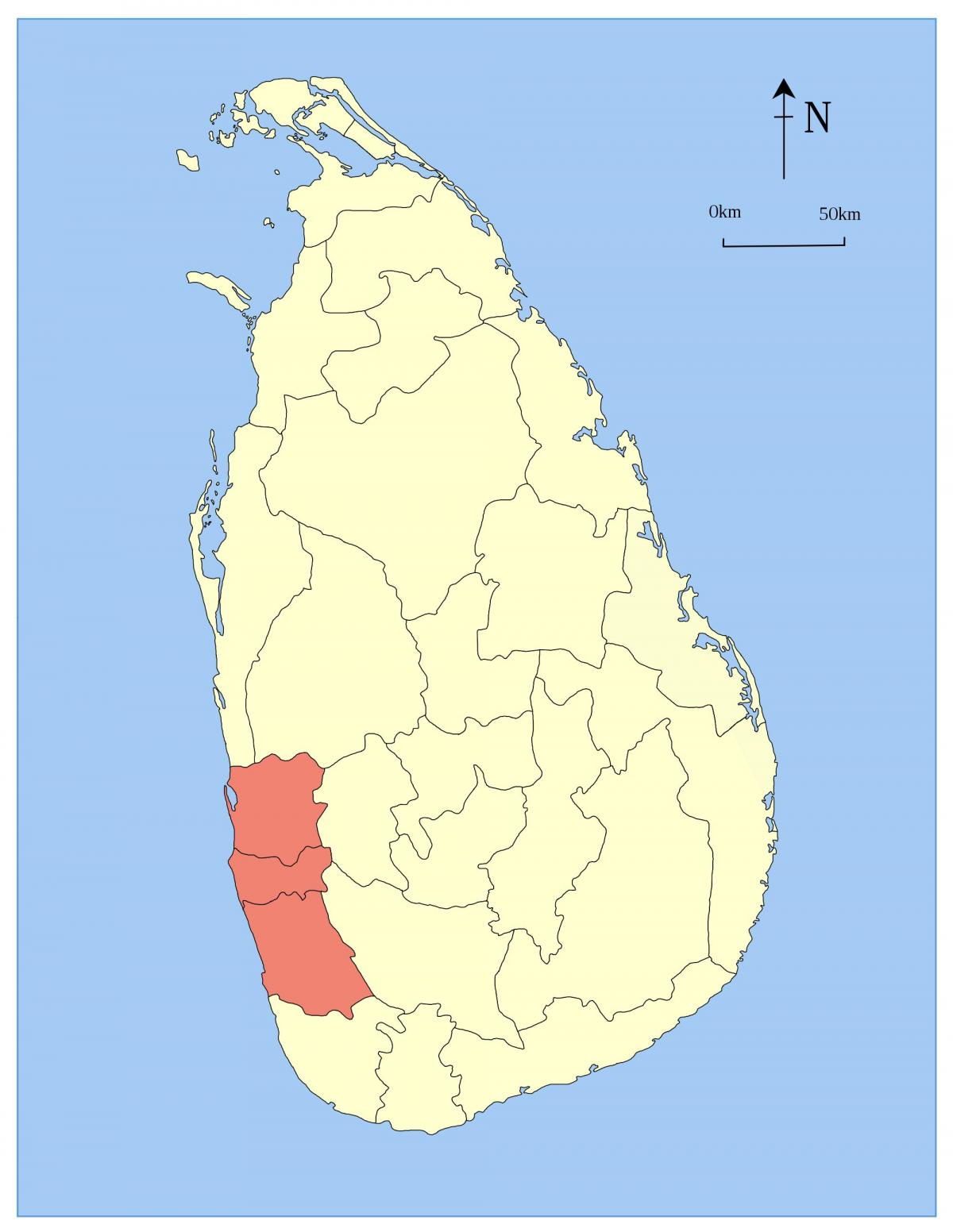 mapa Sri Lanka-zachodnia prowincja
