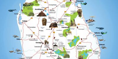 Turystycznych miejsc na Sri Lance mapie