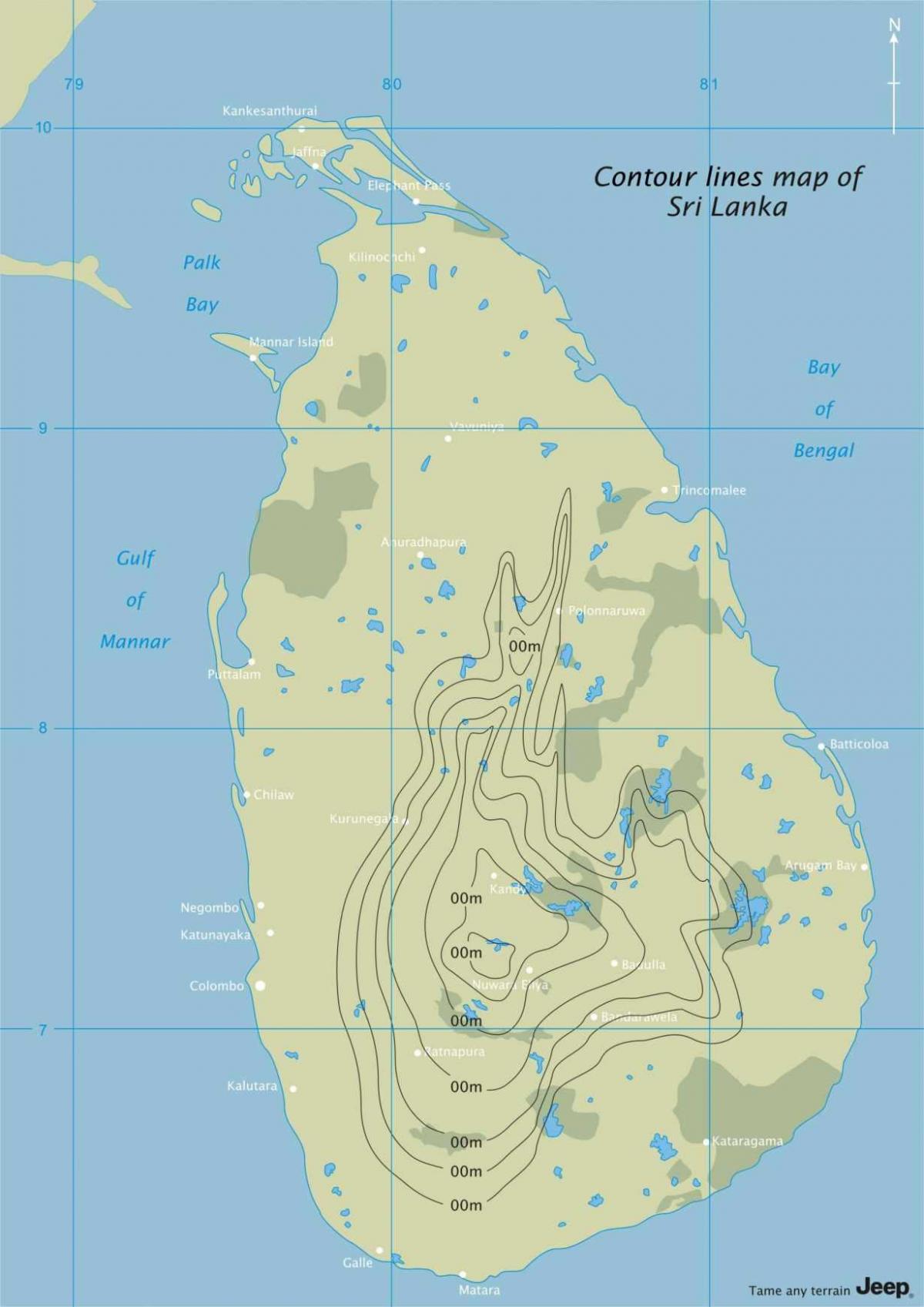 mapa kontur mapie Sri Lanki