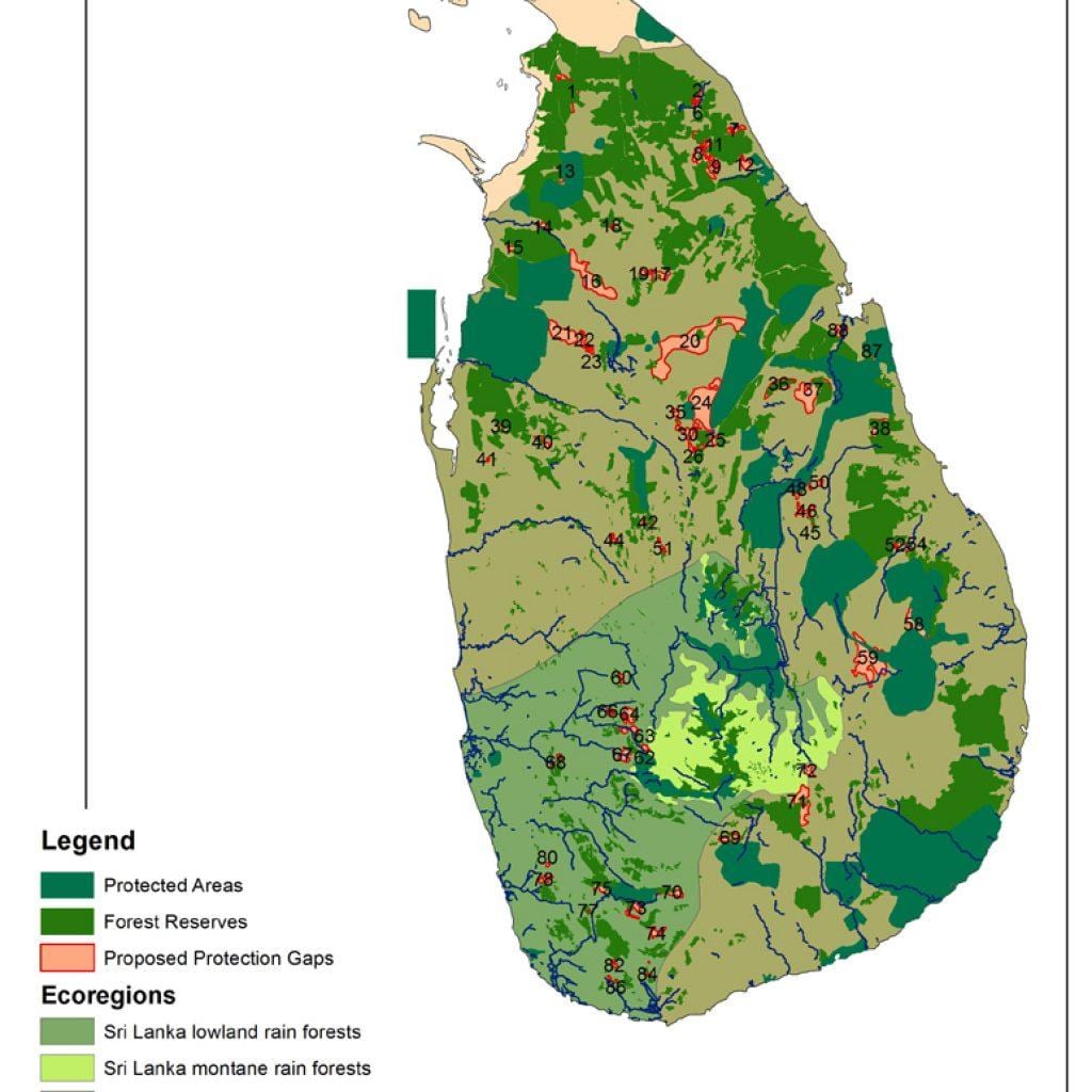mapa Sri Lanki lasu
