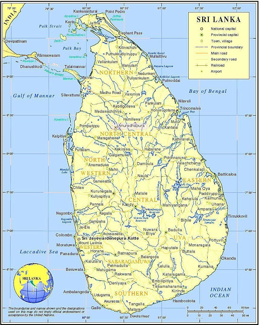mapa Sri Lance miejsc historycznych