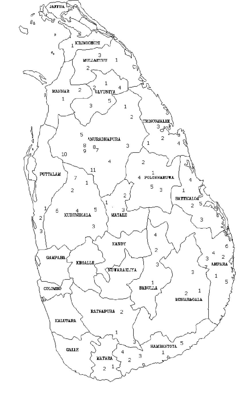 mapa Sri Lanki na mapie czarny i biały