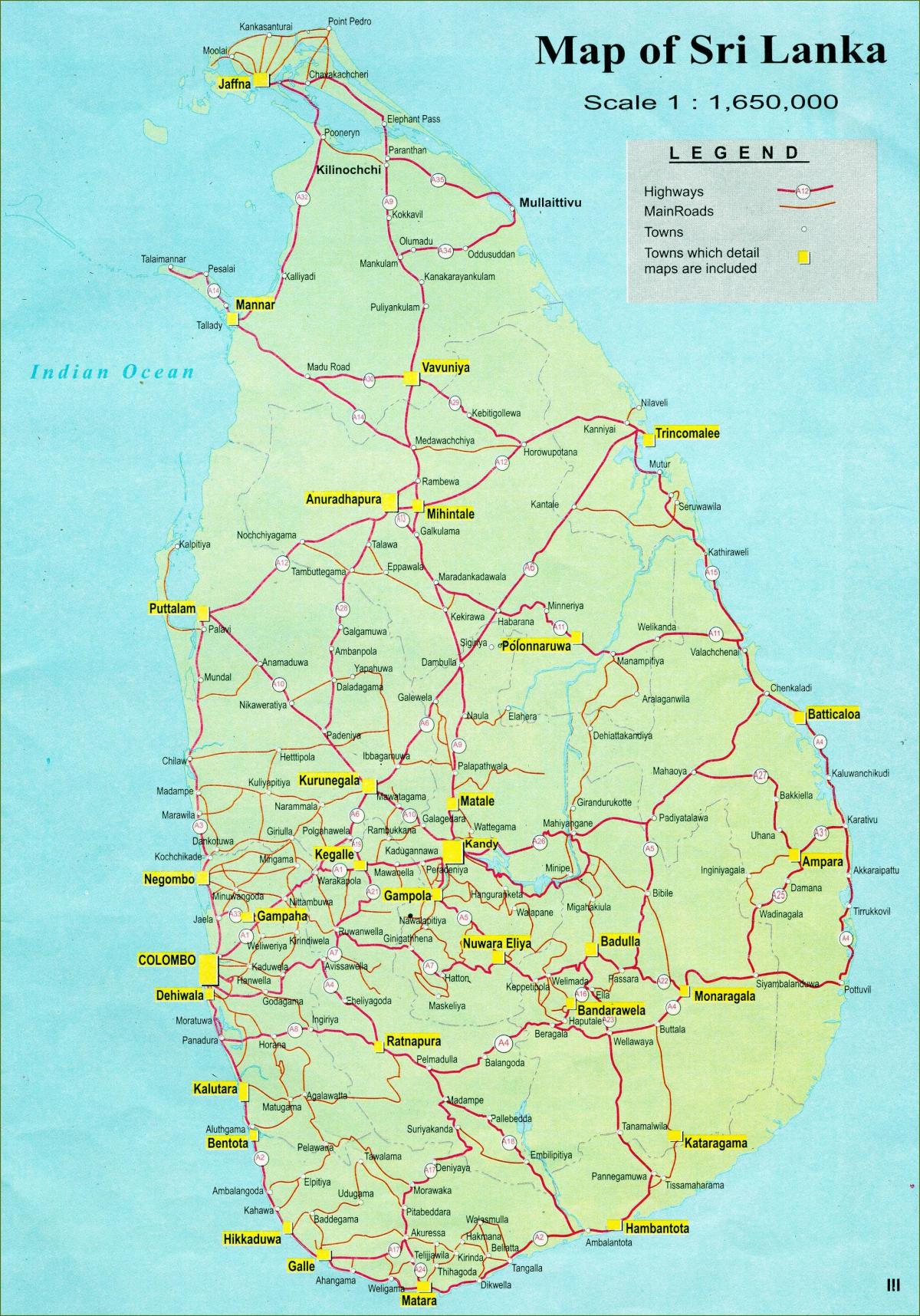 mapa Sri Lanki na mapie z odległością