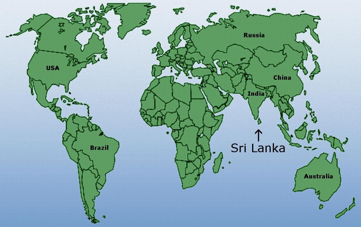 mapa świata pokazująca Sri Lanka