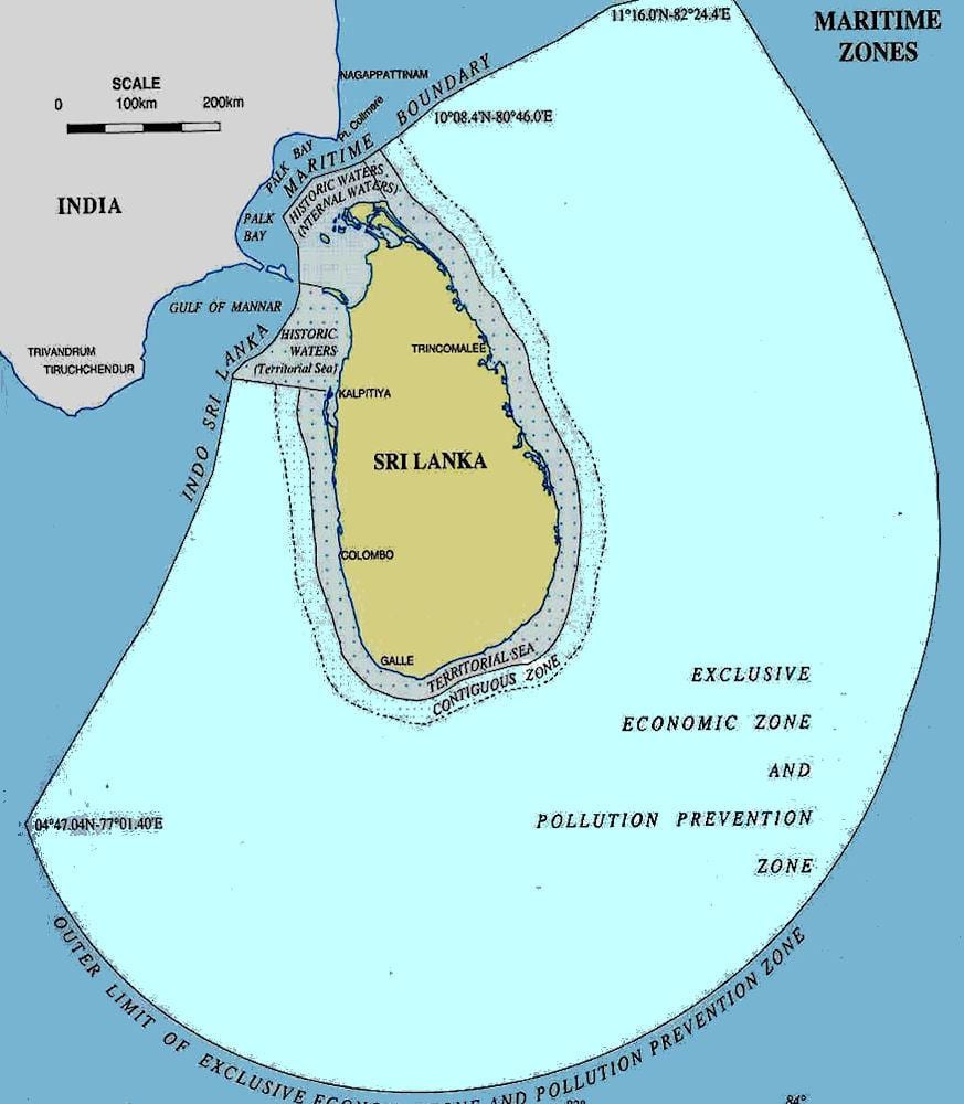 mapa Sri Lanki na morze