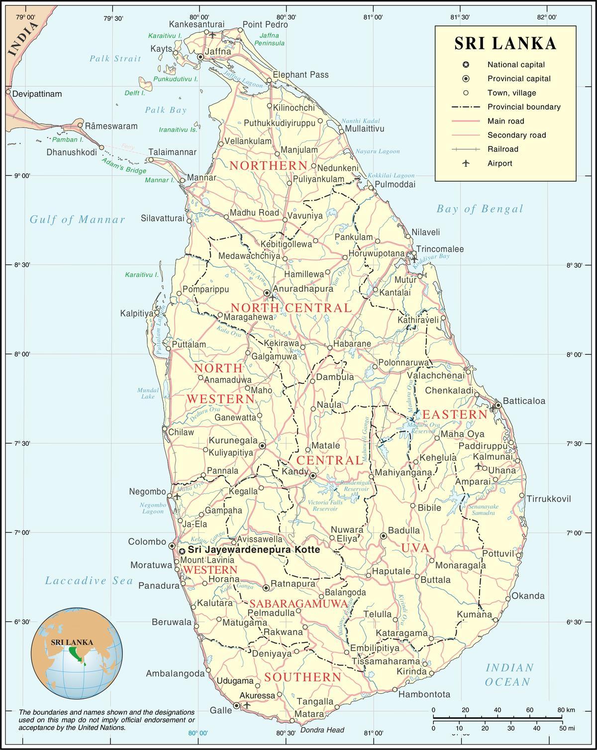 mapa Sri Lanki miasta 