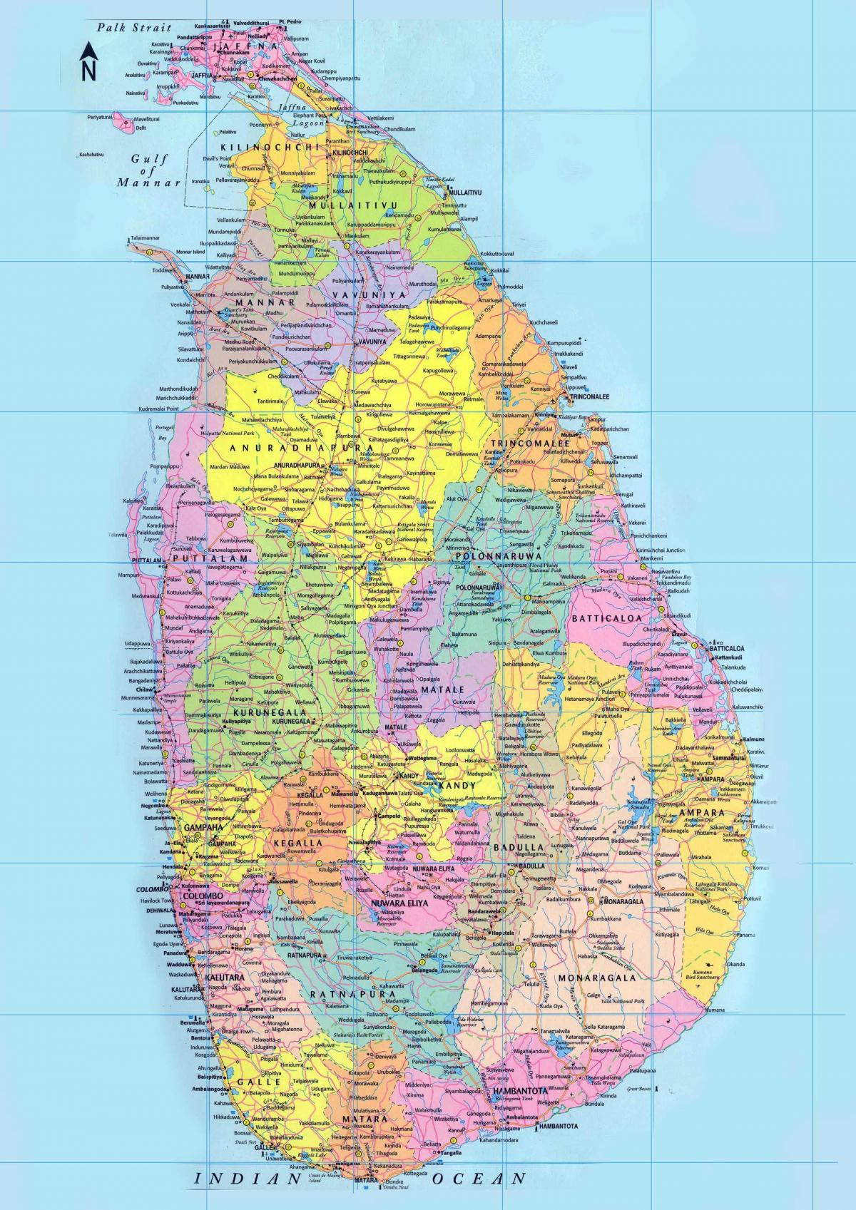 szczegółowa mapa Sri Lanki z drogami