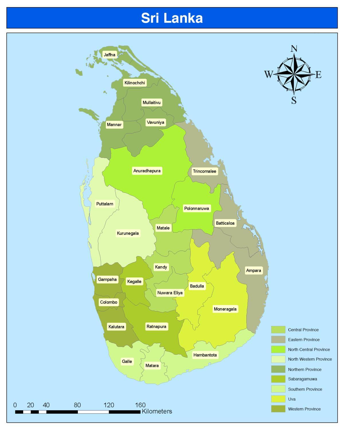 Sri Lanka na sinhala powiat mapa
