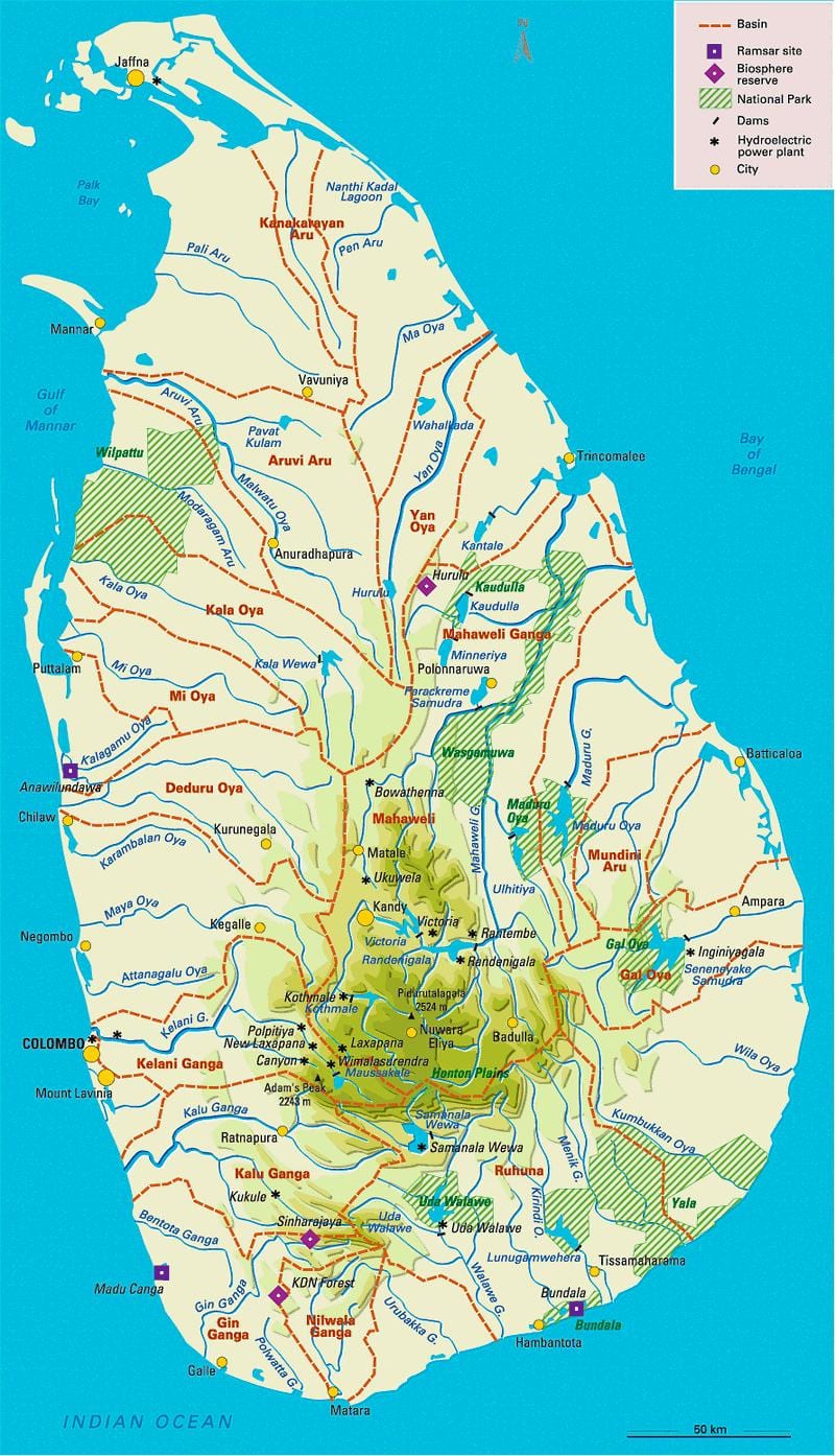 mapa Sri Lanki zbiorników