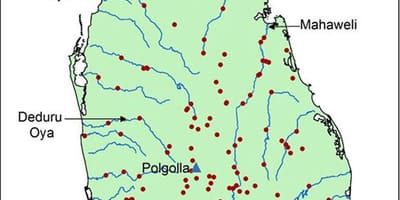 Główne rzeki Sri Lanki na mapie