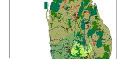 Mapa Sri Lanki lasu