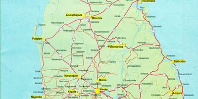 Mapa Sri Lanki na mapie z odległością