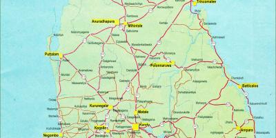 Mapa Sri Lanki na mapie z odległością