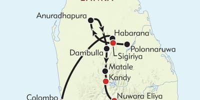 Mapa Sri Lanki trasę