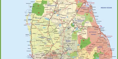 Mapa miejscowości Sri Lanki 